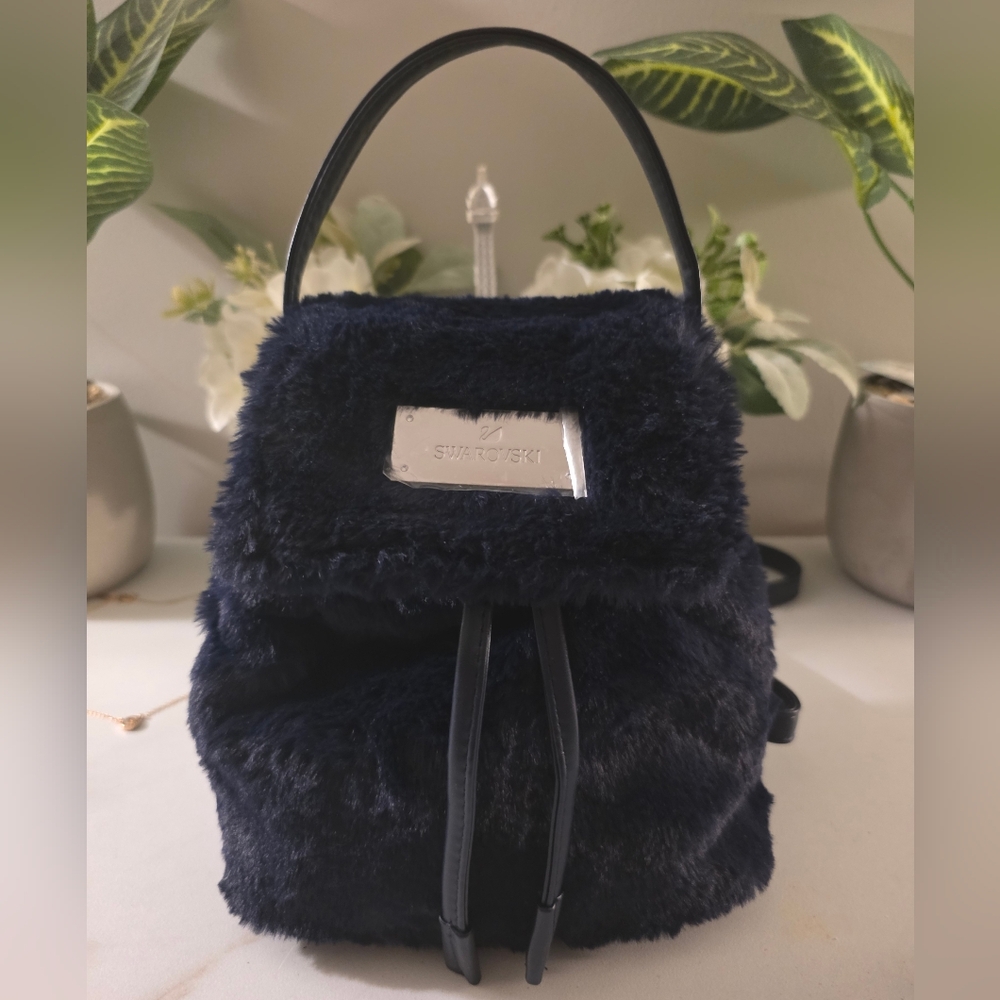 Swarovski Navy Blue Faux Fur Backpack